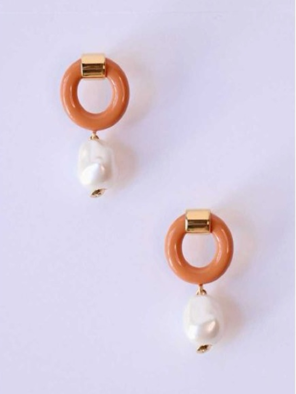 Rachel Comey Oli Enamel Hoop Earrings in Coral with Pearl Drops